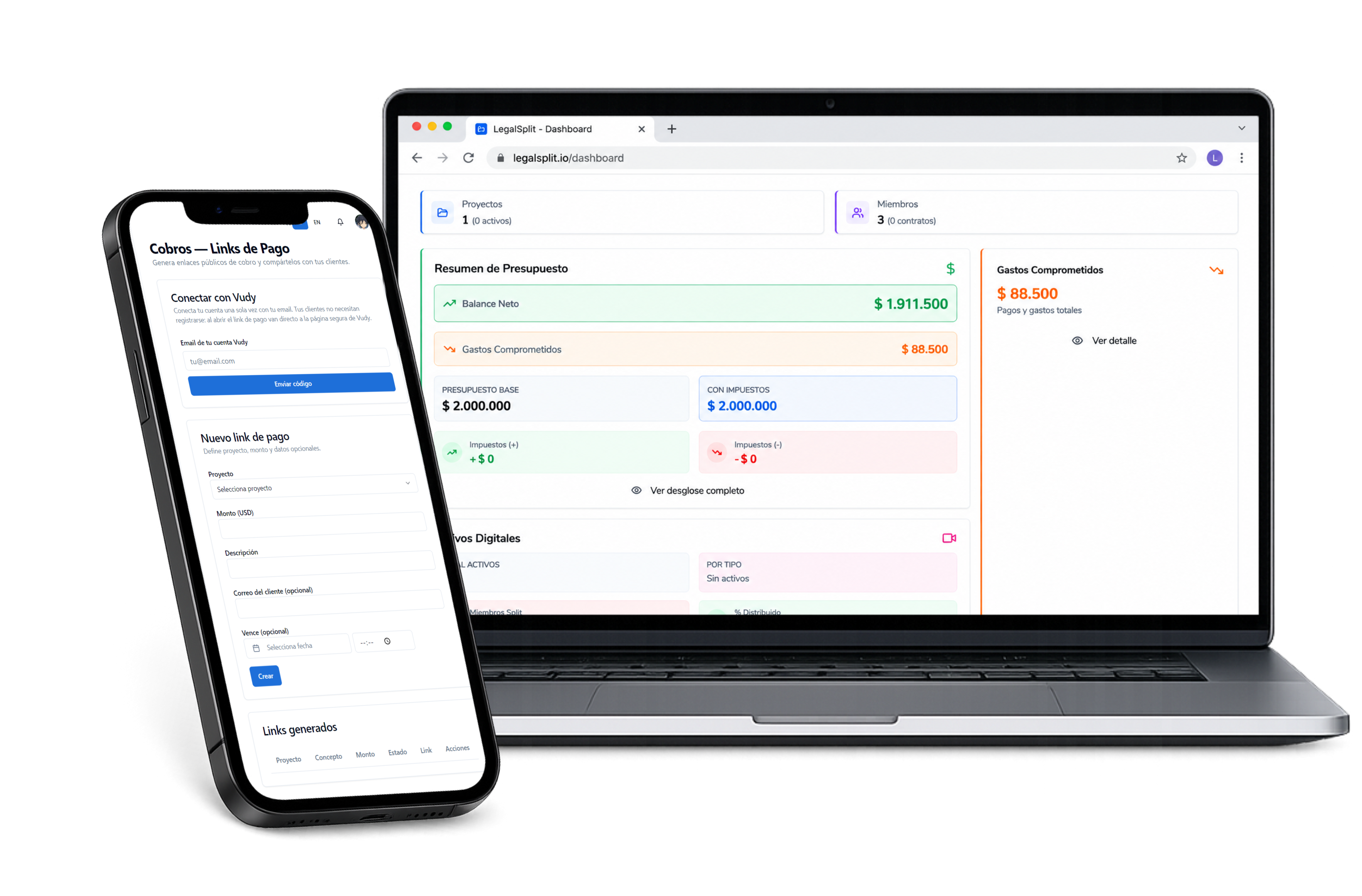 Plataforma LegalSplit en uso